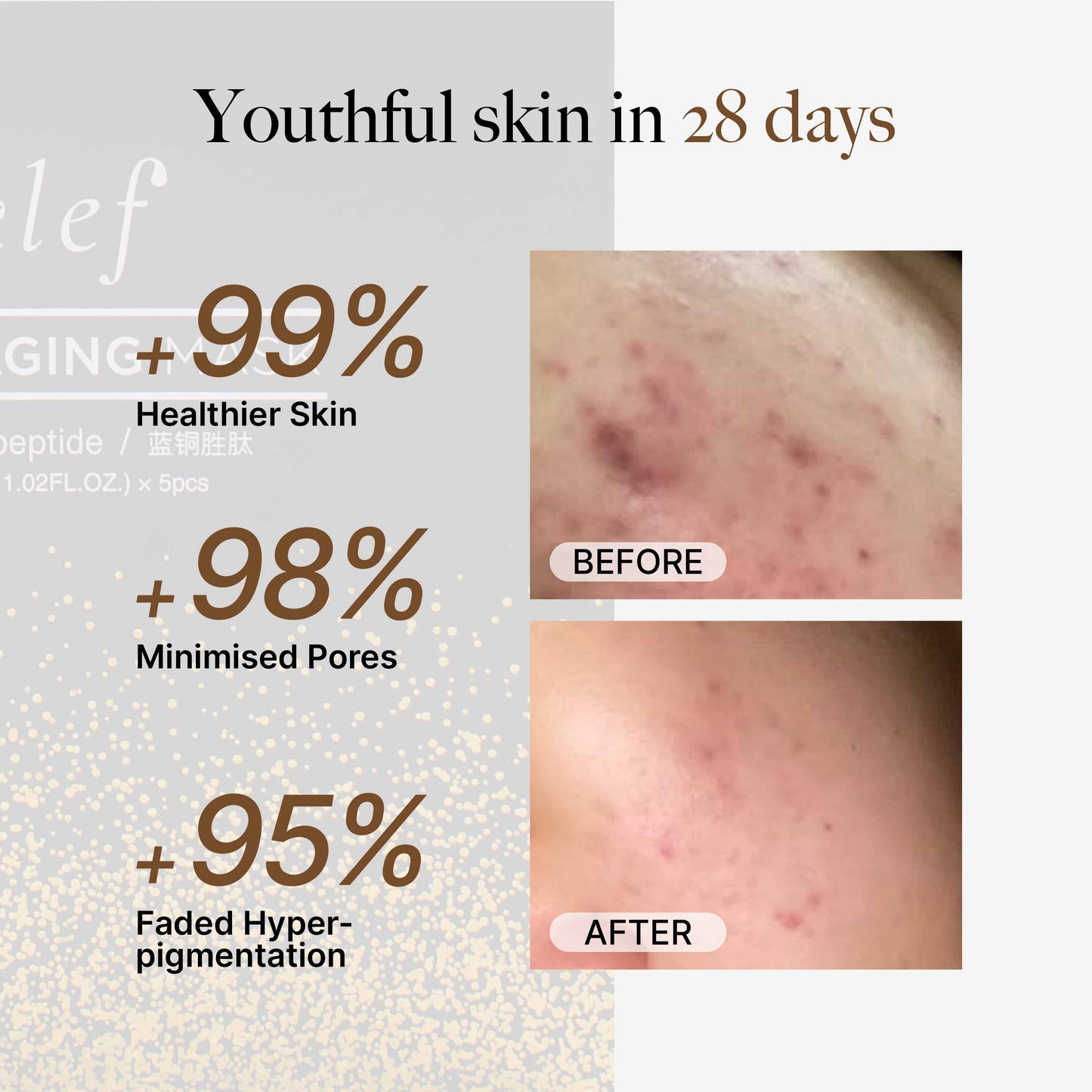 CLEF Copper Peptide Mask | 0.25mm Thin Fabric Sheet | Antioxidant | Fades Dark Spots | Boosts Collagen