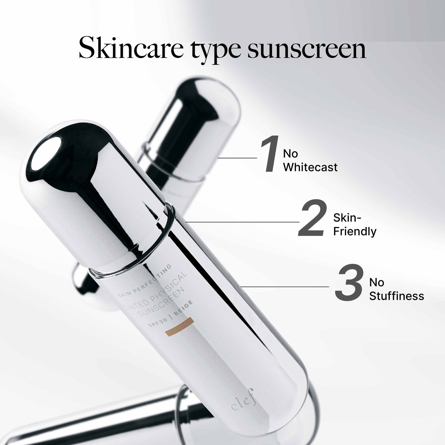 CLEF Skin Perfecting Tinted Physical Sunscreen 50ml | No White Cast | Skin-Friendly | No Stuffiness - FAIR/BEIGE/RICH