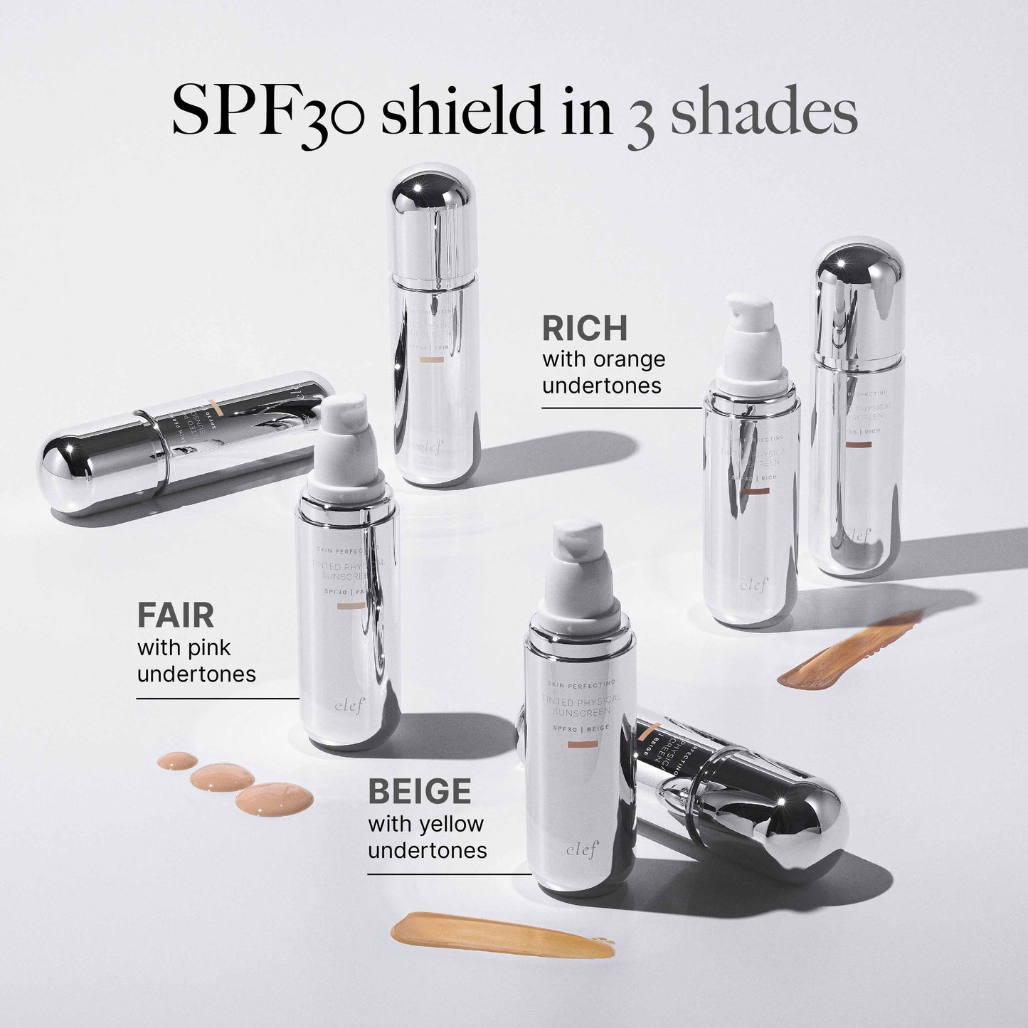 CLEF Skin Perfecting Tinted Physical Sunscreen 50ml | No White Cast | Skin-Friendly | No Stuffiness - FAIR/BEIGE/RICH
